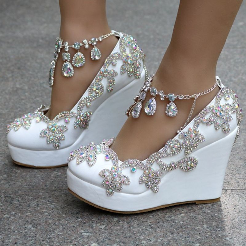 Rhinestone Chain Platform Wedge Heel Prom Kengät