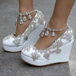 Rhinestone Chain Platform Wedge Heel Prom Kengät