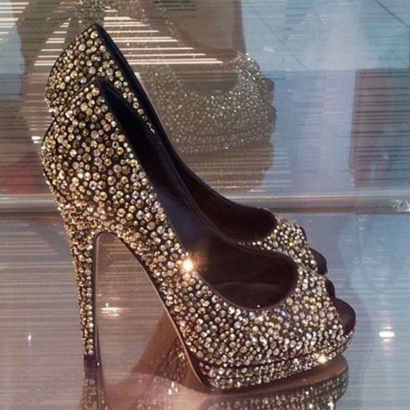 Rhinestone Peep Toe Platform Prom Kengät