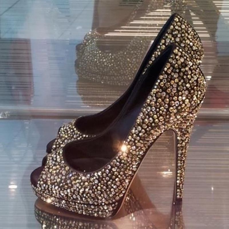 Rhinestone Peep Toe Platform Prom Kengät