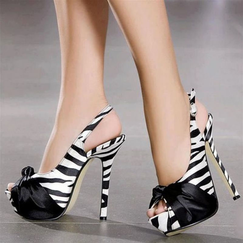 Zebra Patchwork Peep Toe Stiletto Sandaalit