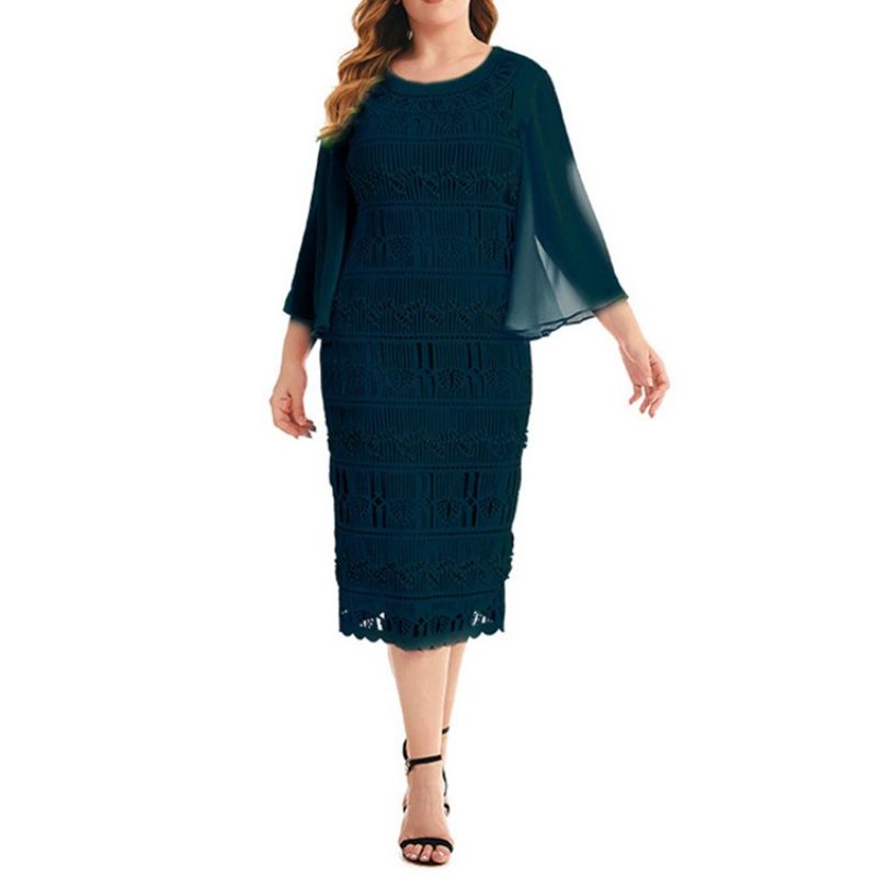 Ontto Kolmen Neljäsosan Hihainen Pohkeen Puoliväliin Ulottuva Bodycon Flare Sleeve Plus-Koon Mekko