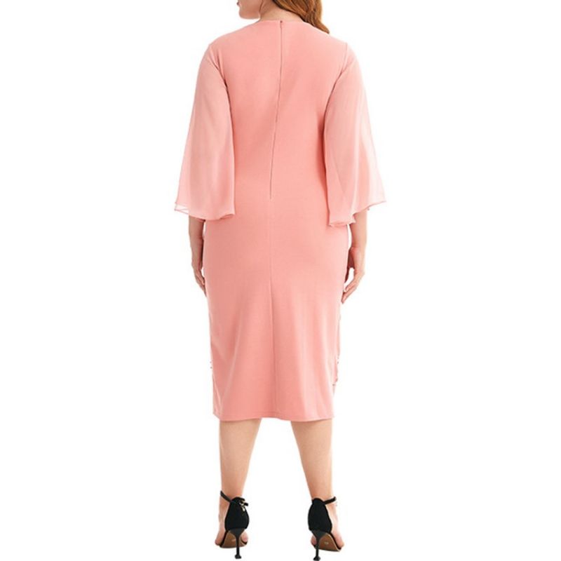 Ontto Kolmen Neljäsosan Hihainen Pohkeen Puoliväliin Ulottuva Bodycon Flare Sleeve Plus-Koon Mekko