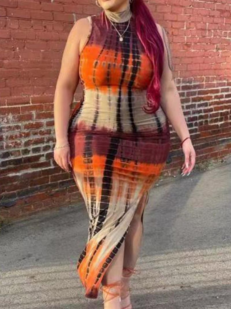 Patchwork Hihaton Nilkkapituinen Väriblokkeripusero Bodycon Mekko Plus Koko