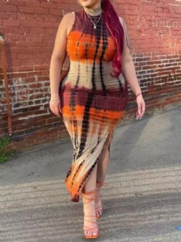 Patchwork Hihaton Nilkkapituinen Väriblokkeripusero Bodycon Mekko Plus Koko