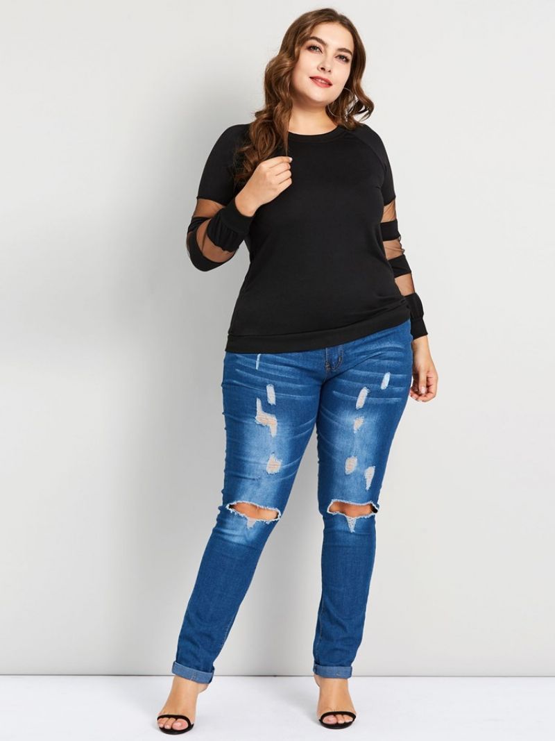 Patchwork Mesh Suuri koko Casual T-Paita