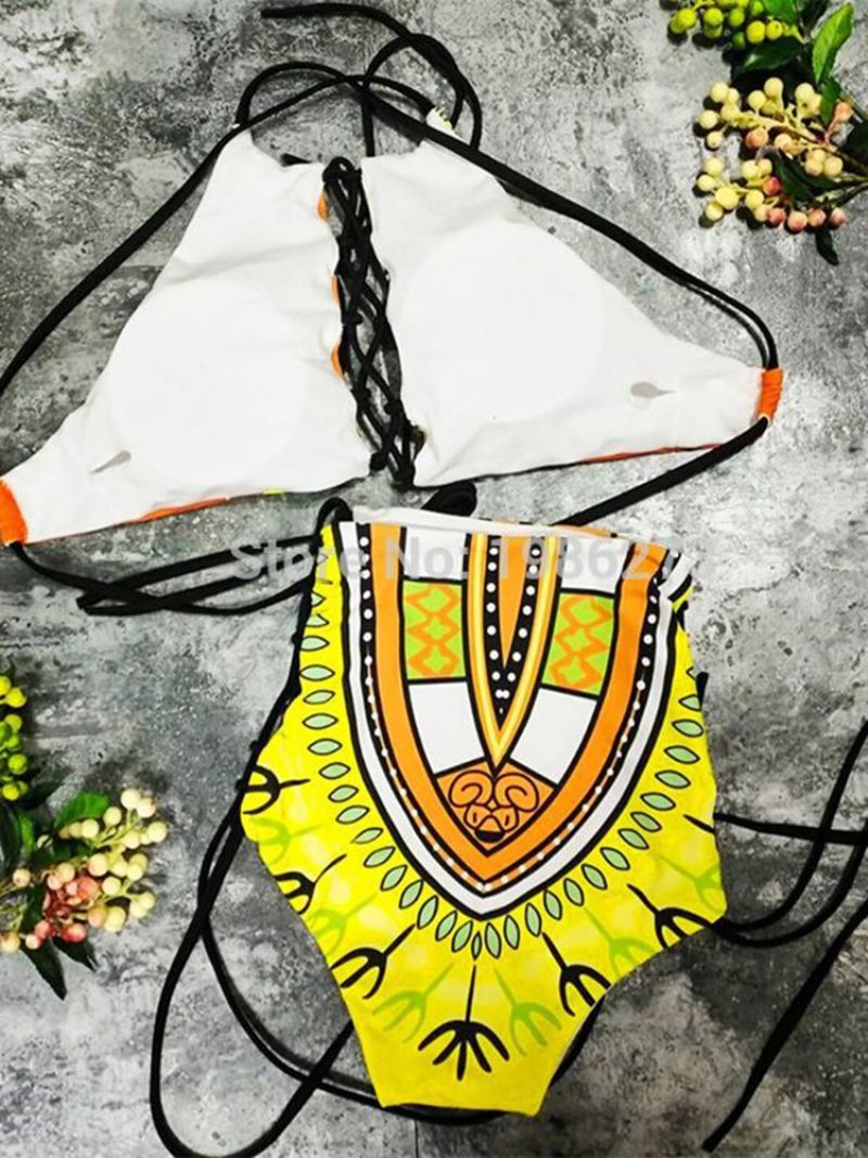 Plus-Koon Dashiki African Print Ontot Korkeavyötäröiset 2 Kpl Bikinipuvut