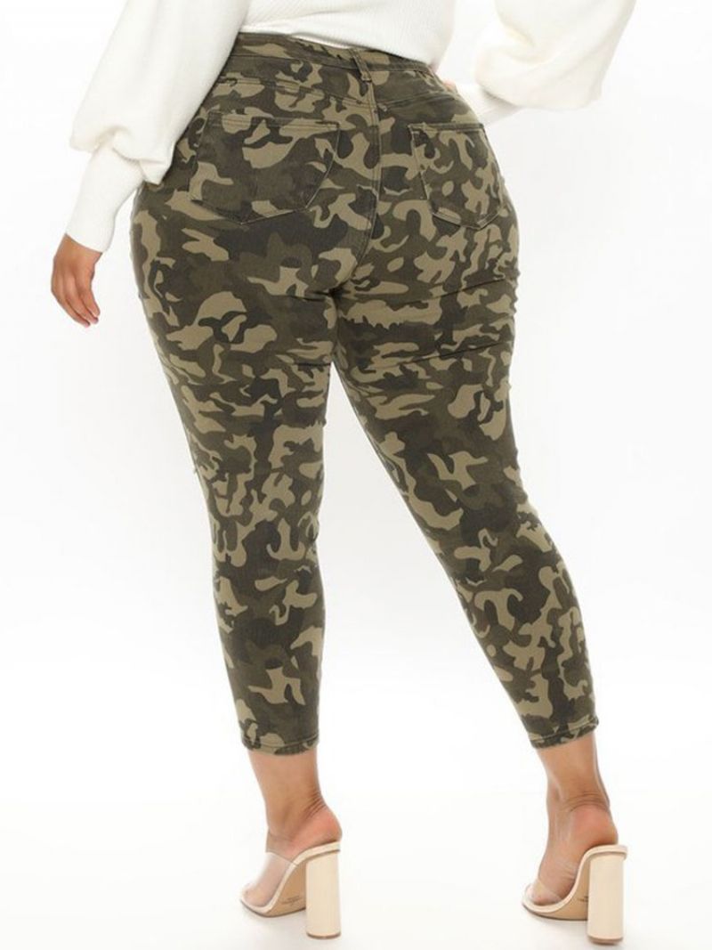 Skinny Hole Camouflage Pencil Pants Nilkkapituus Naisten Housut Suuri koko