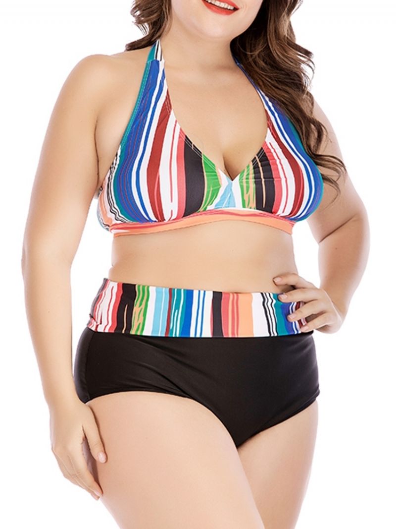 Stripe Color Block Suuri koko Sexy Swimsuit