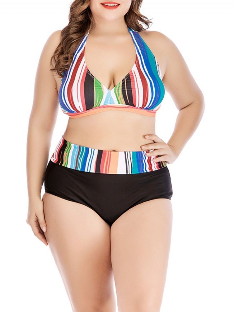 Stripe Color Block Suuri koko Sexy Swimsuit