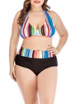 Stripe Color Block Suuri koko Sexy Swimsuit