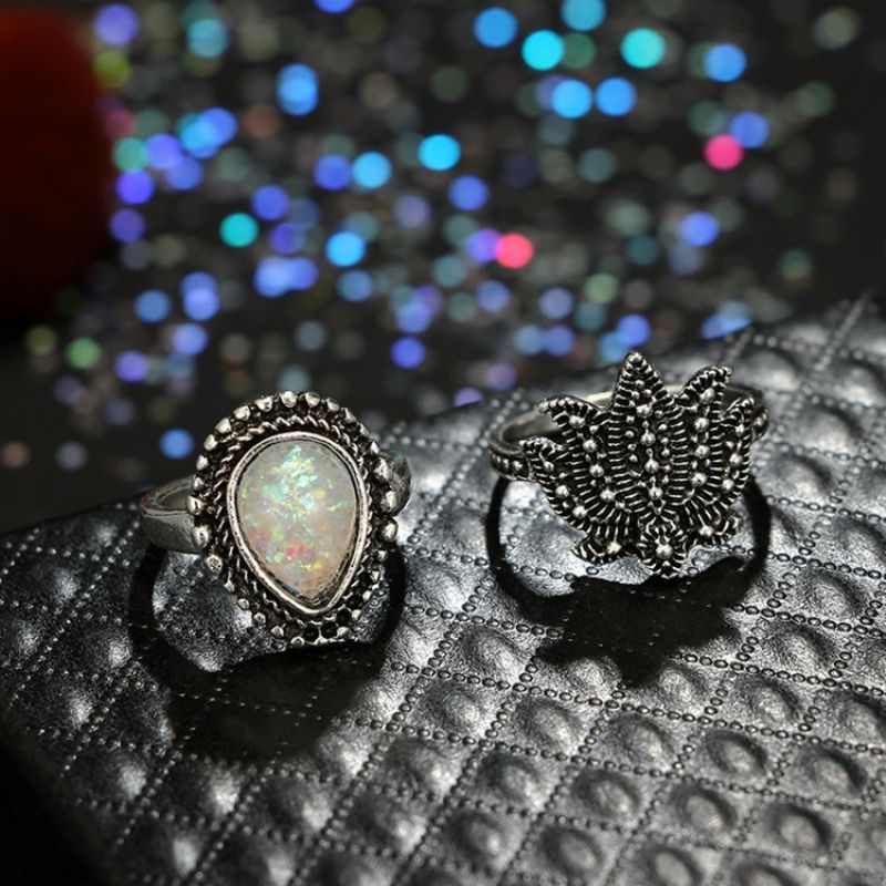 Retro Pyöreä Opal Lady Ring