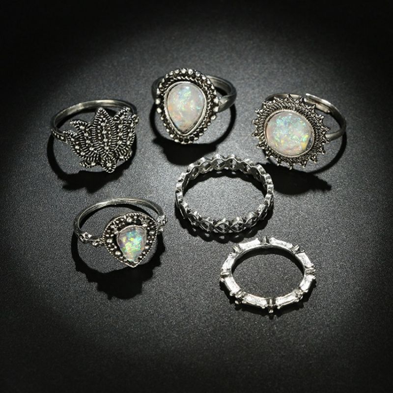 Retro Pyöreä Opal Lady Ring