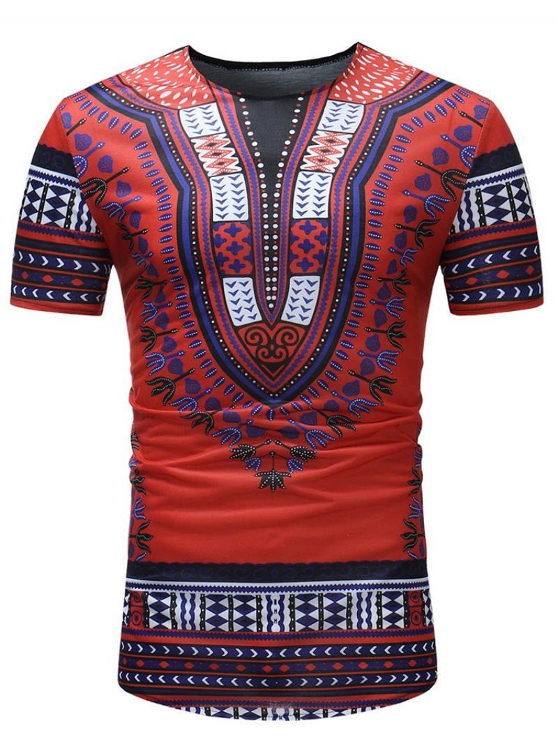 African Muoti Dashiki Print Slim Fit Miesten Scoop T-Paita