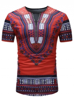 African Muoti Dashiki Print Slim Fit Miesten Scoop T-Paita