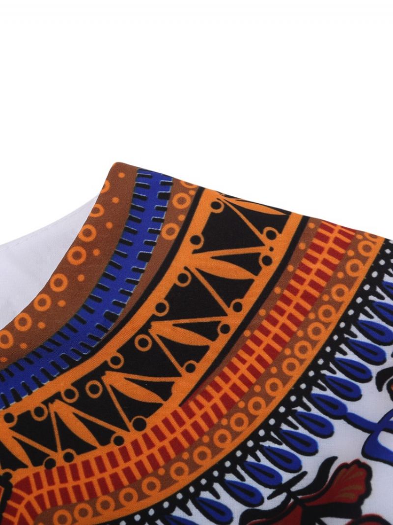 African Muoti Dashiki Print V-Kaula-Aukkoinen Löysä Miesten T-Paita