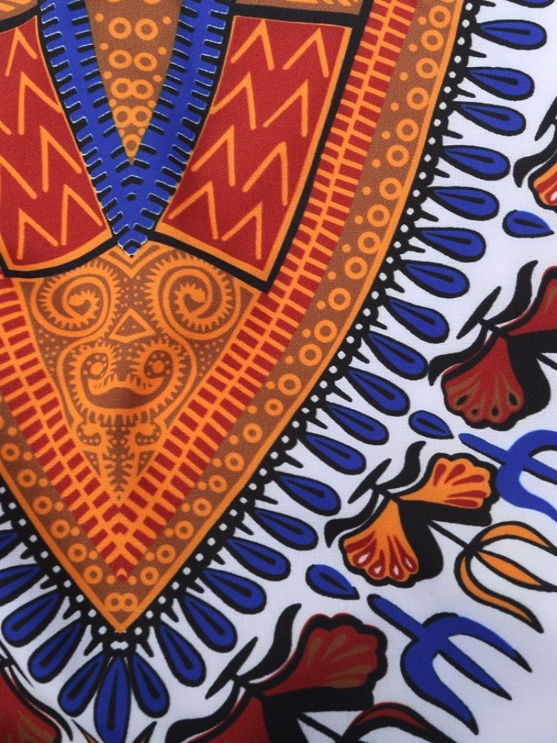 African Muoti Dashiki Print V-Kaula-Aukkoinen Löysä Miesten T-Paita