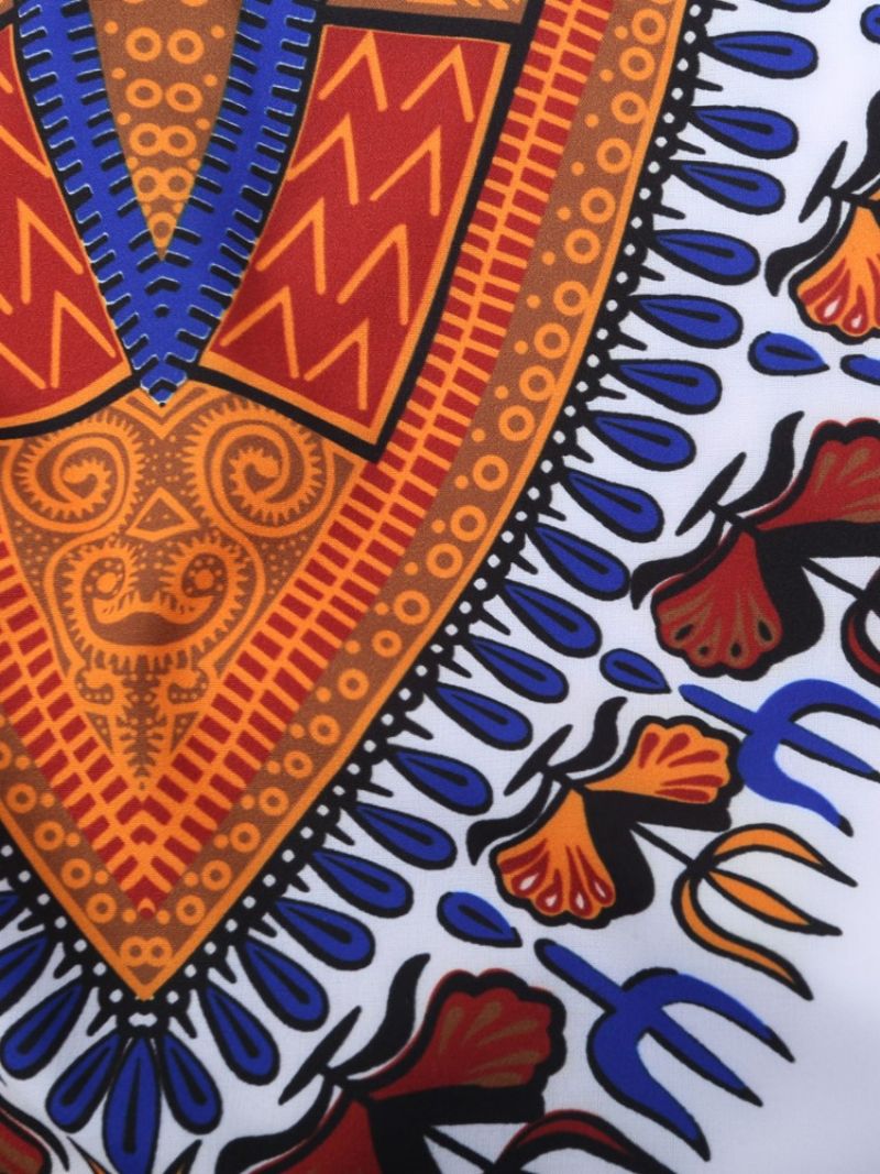 African Muoti Dashiki Print V-Kaula-Aukkoinen Löysä Miesten T-Paita