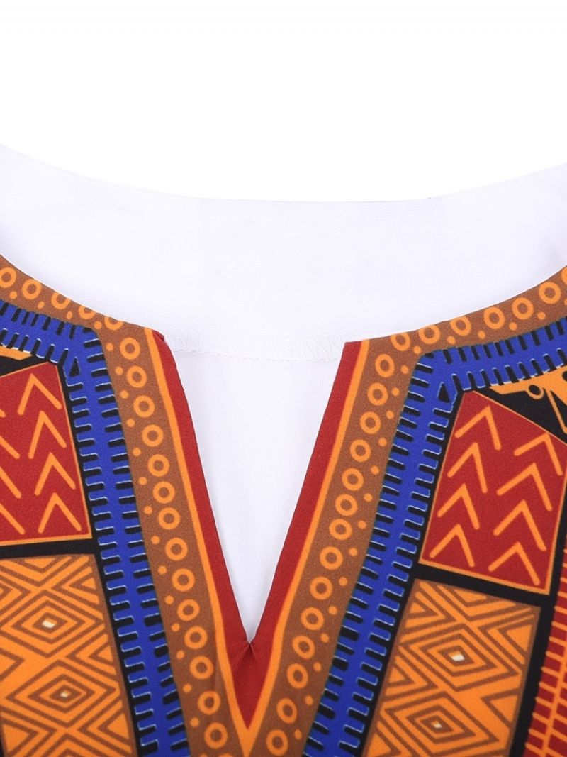 African Muoti Dashiki Print V-Kaula-Aukkoinen Löysä Miesten T-Paita