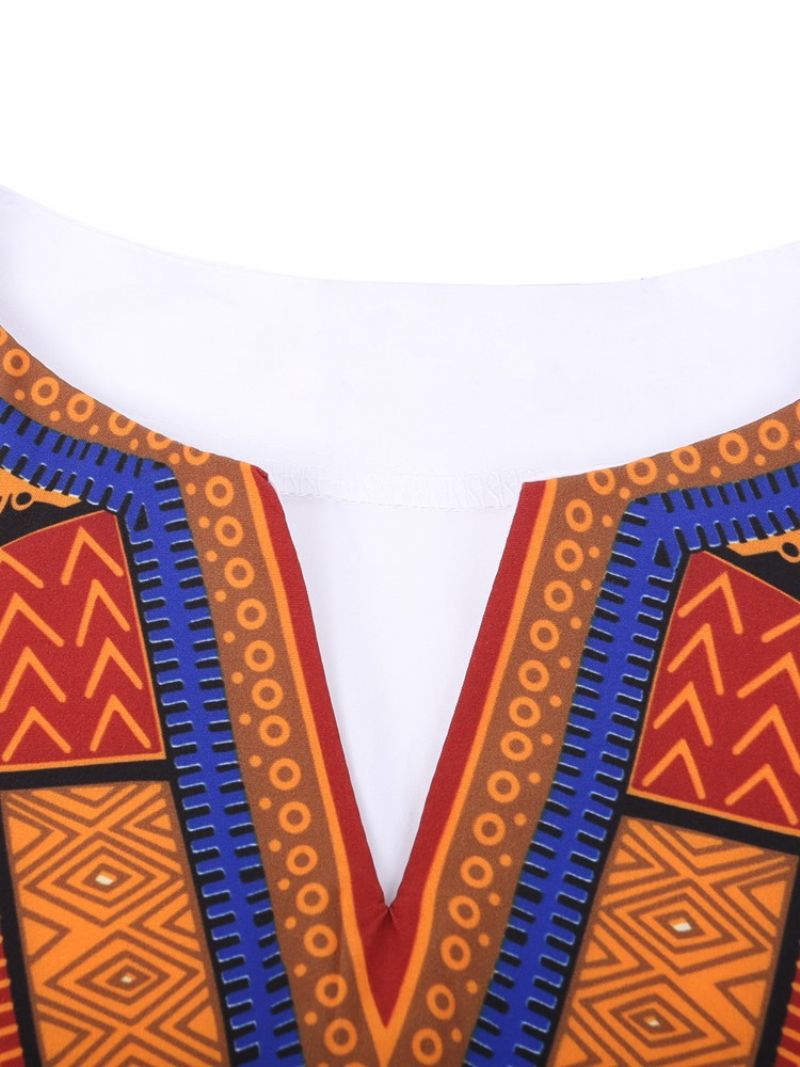 African Muoti Dashiki Print V-Kaula-Aukkoinen Löysä Miesten T-Paita