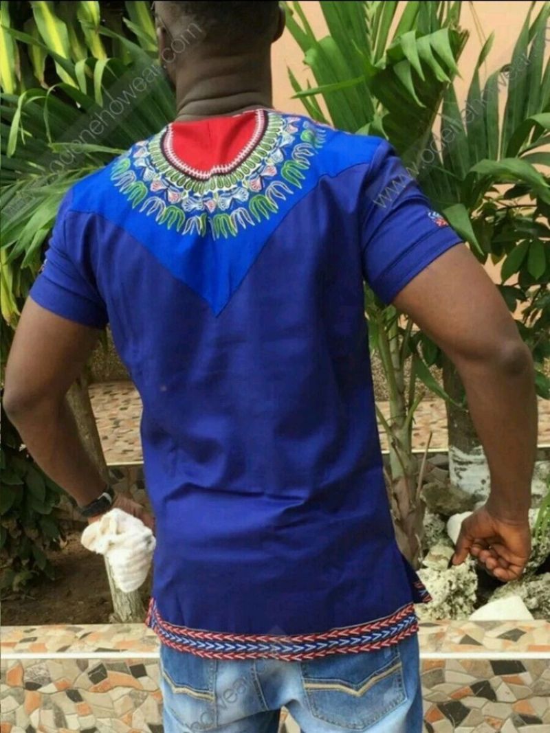 African Muoti Dashiki Print V-Kaula Miesten Suora T-Paita