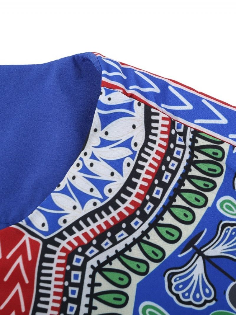 African Muoti Dashiki Print V-Kaula Miesten Suora T-Paita