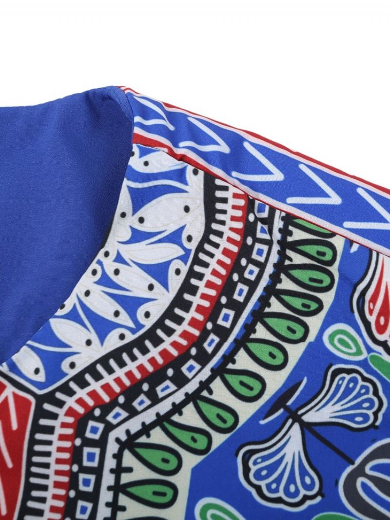 African Muoti Dashiki Print V-Kaula Miesten Suora T-Paita