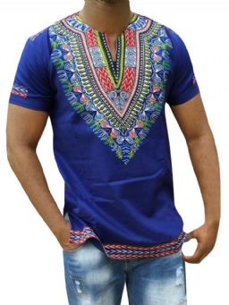 African Muoti Dashiki Print V-Kaula Miesten Suora T-Paita