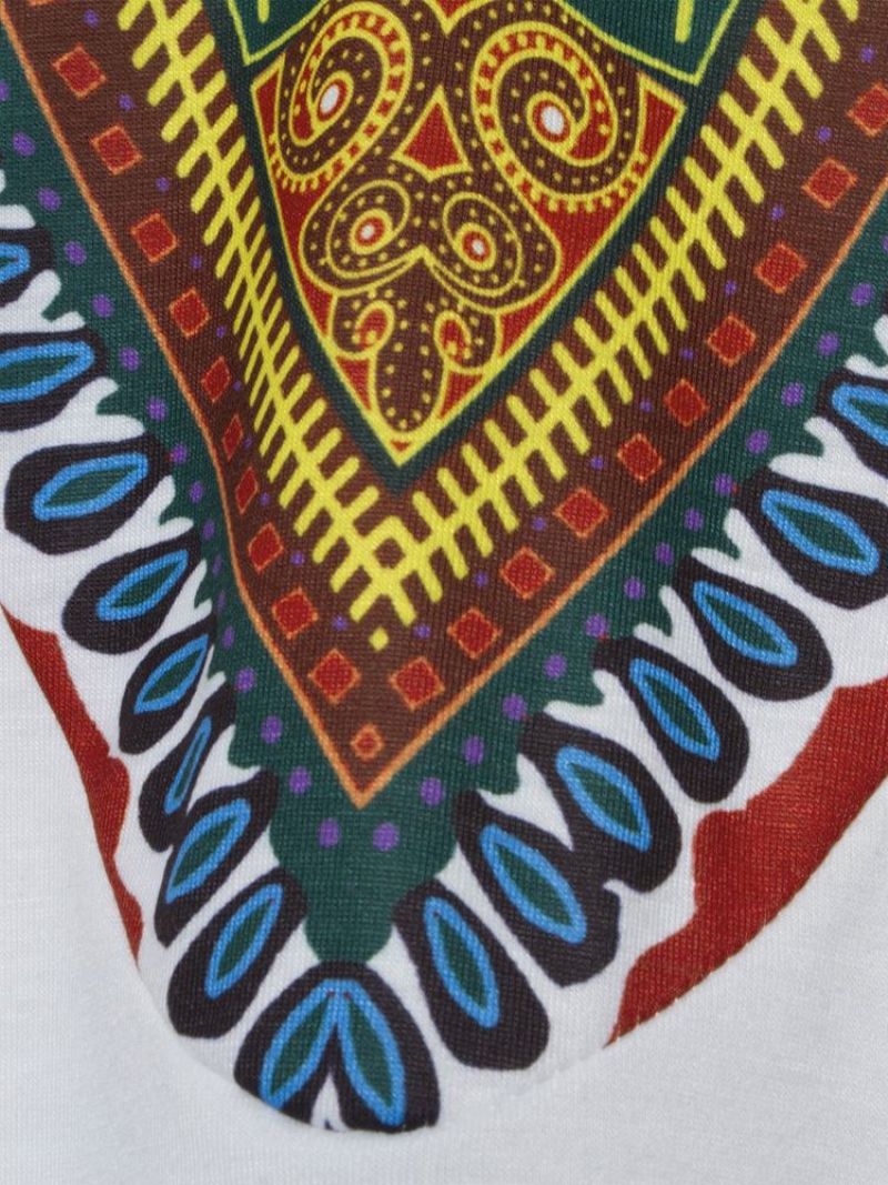 African Muoti V-Kaula-Aukkoinen Dashiki Print Lyhythihainen Miesten T-Paita