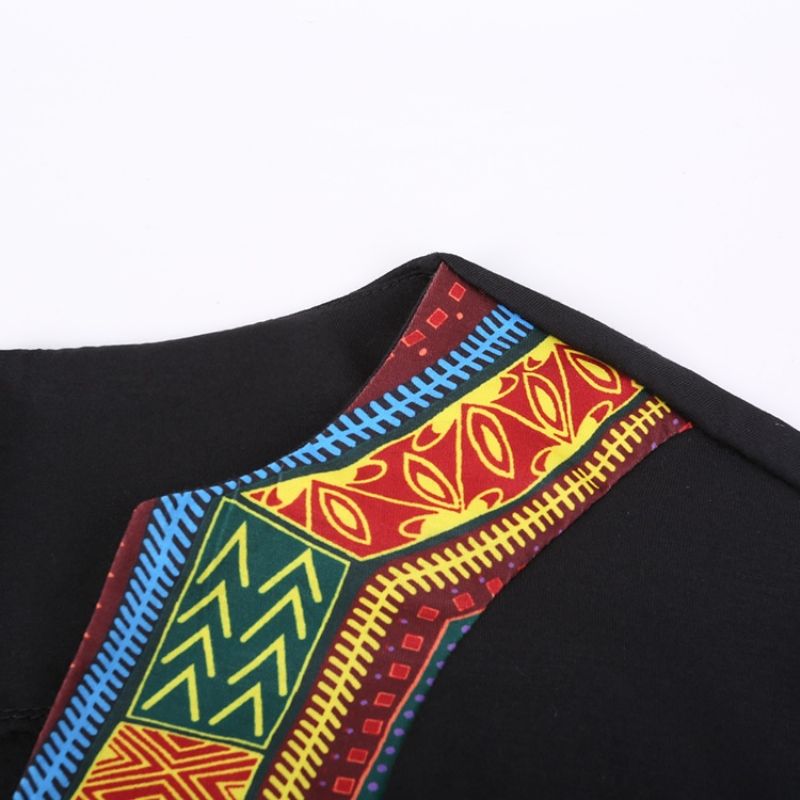 African Muoti V-Kaula-Aukkoinen Dashiki Print Lyhythihainen Miesten T-Paita