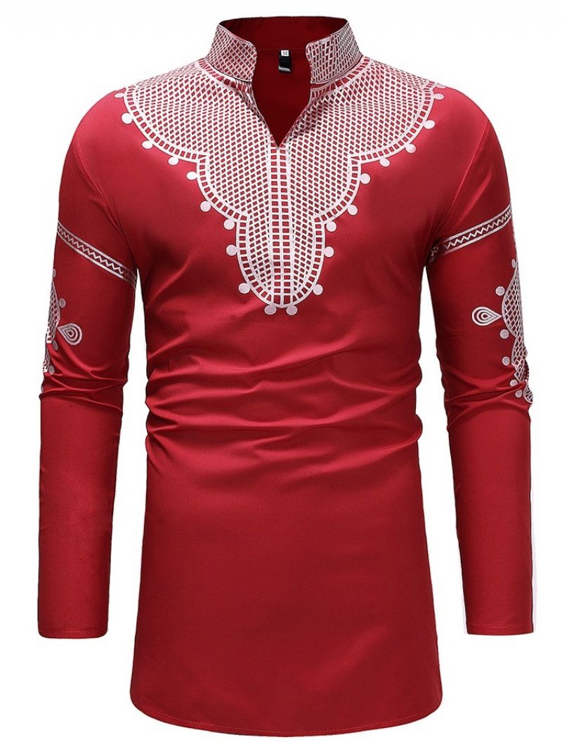 Afrikkalainen Muoti Dashiki Stand Collar V-Kaula-Aukkoinen Miesten Vapaa-Ajan T-Paidat