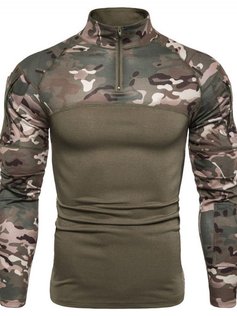 Camouflage Casual Stand Collar Miesten Ohut Pitkähihainen T-Paita