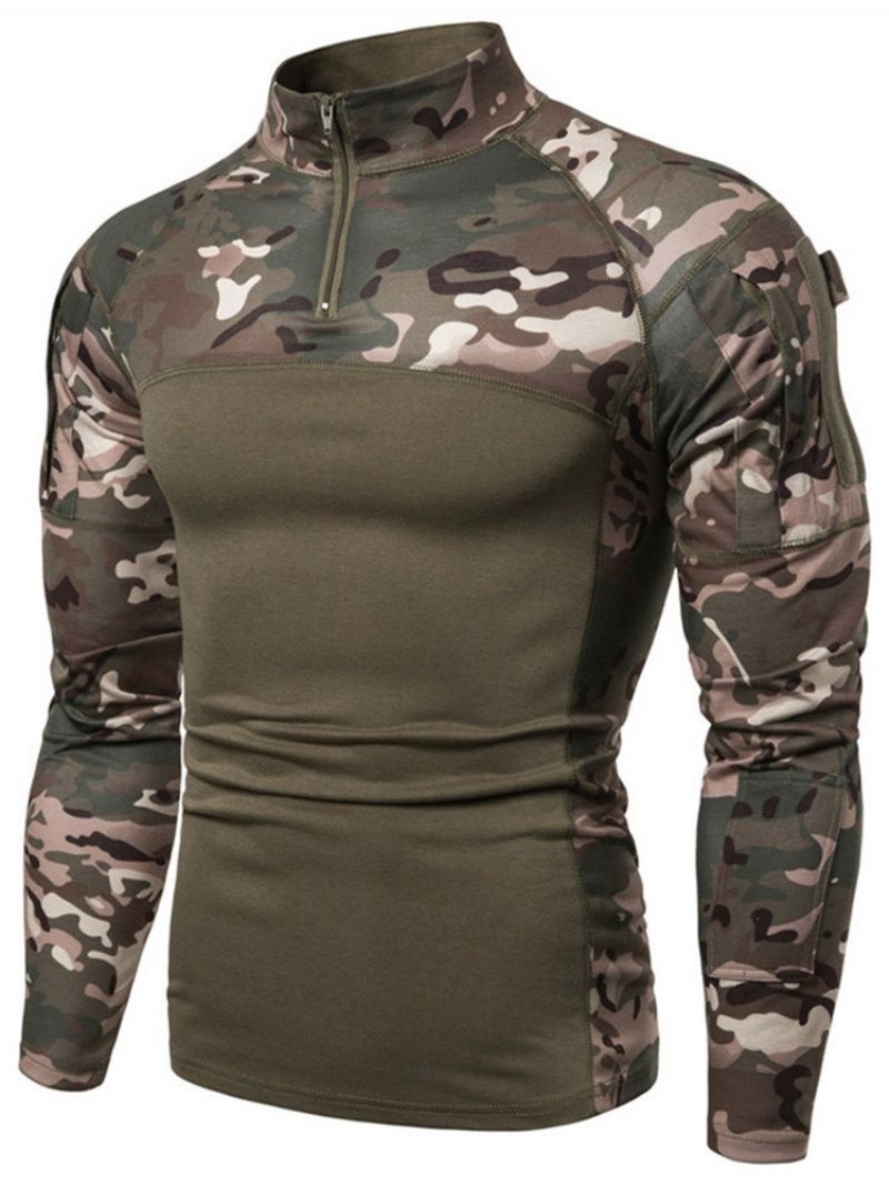 Camouflage Casual Stand Collar Miesten Ohut Pitkähihainen T-Paita