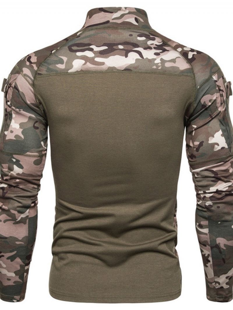 Camouflage Casual Stand Collar Miesten Ohut Pitkähihainen T-Paita