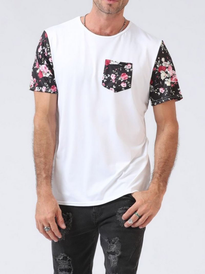 Floral Patchwork European Short Sleeve Pullover Miesten T-Paita