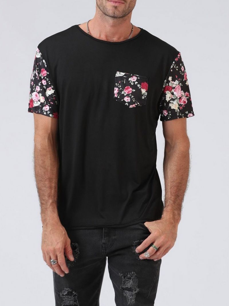 Floral Patchwork European Short Sleeve Pullover Miesten T-Paita