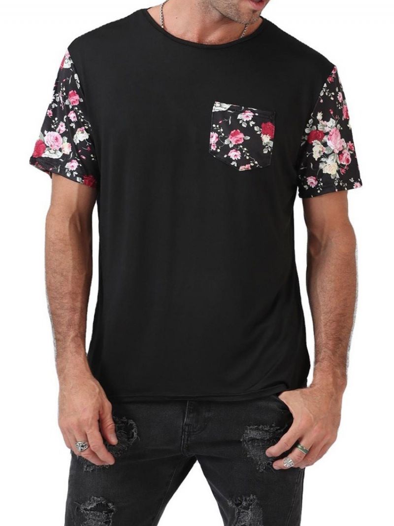 Floral Patchwork European Short Sleeve Pullover Miesten T-Paita