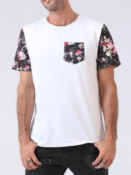 Floral Patchwork European Short Sleeve Pullover Miesten T-Paita