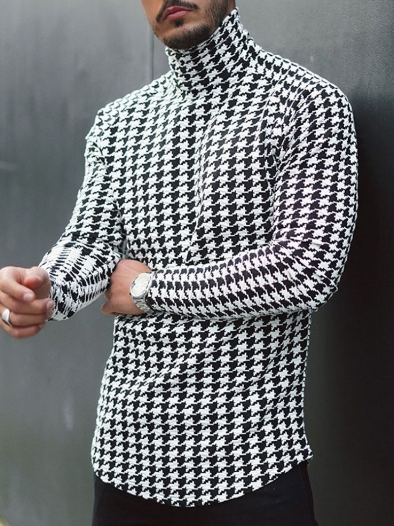 Houndstooth Casual Turtleneck Slim Pitkähihainen T-Paita