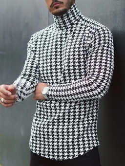 Houndstooth Casual Turtleneck Slim Pitkähihainen T-Paita