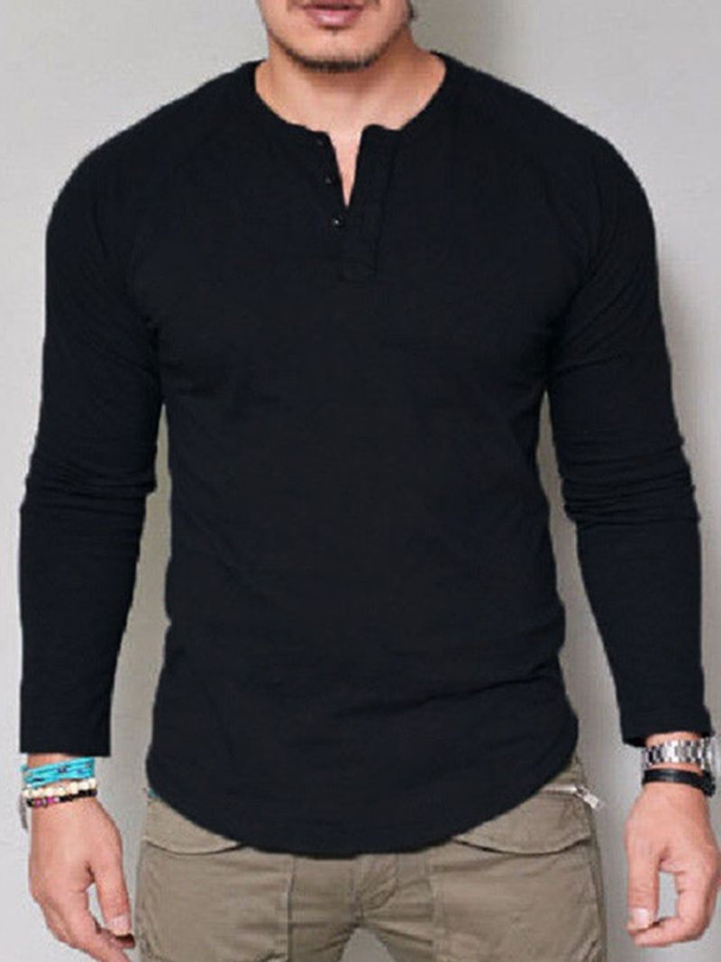 Plain Button Casual Slim Pullover T-Paita