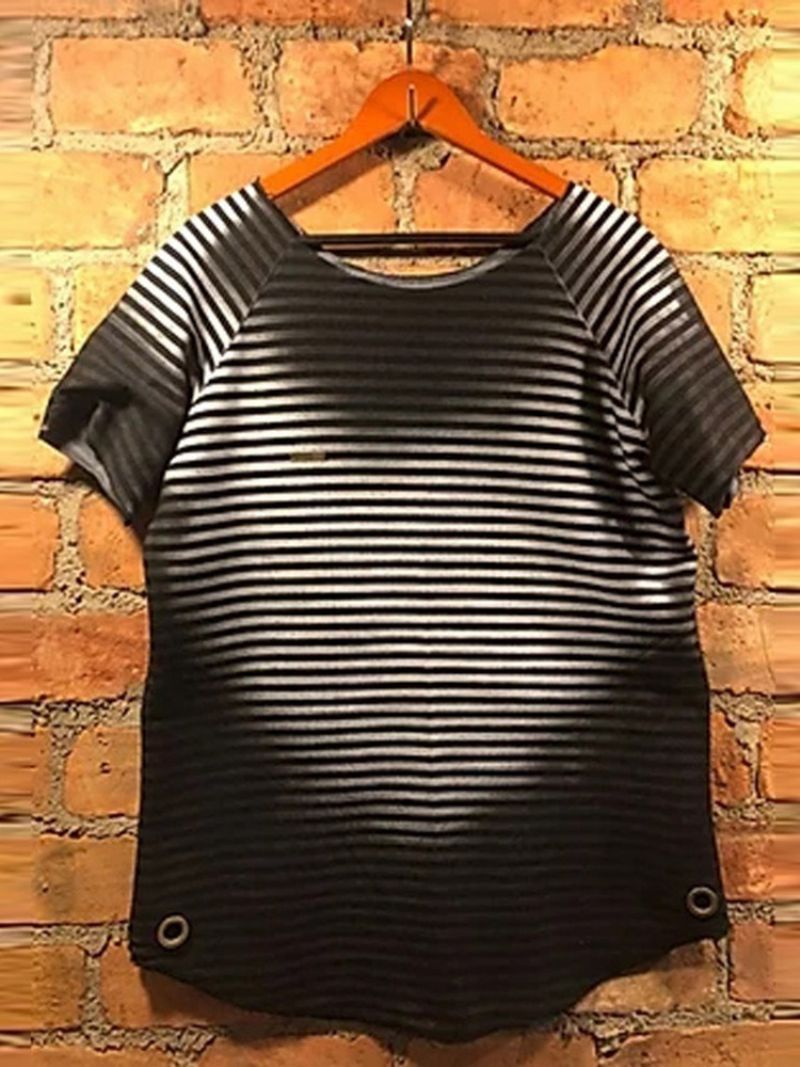 Print Stripe Round Neck Pullover Lyhythihainen Miesten T-Paita