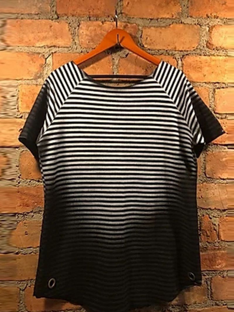 Print Stripe Round Neck Pullover Lyhythihainen Miesten T-Paita