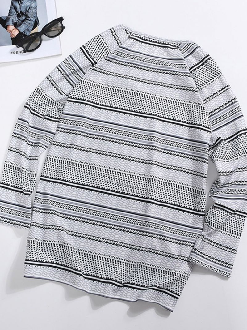 Rento Stripe Print Pitkähihainen Löysä Miesten T-Paita