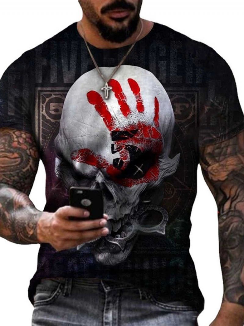 Skull Print Casual Löysä Lyhythihainen Miesten T-Paita