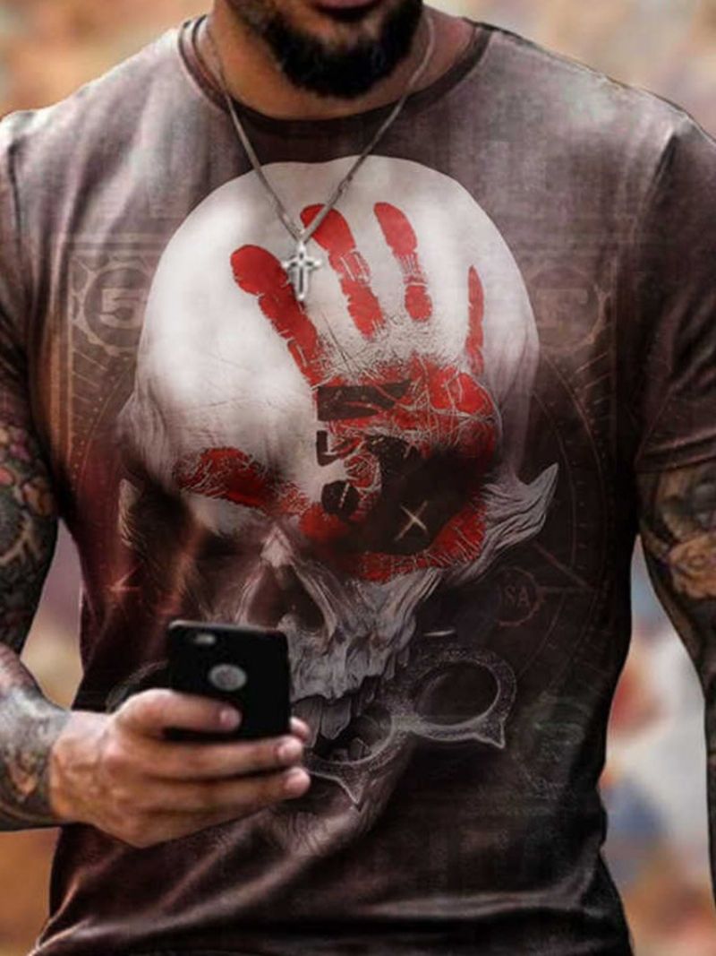 Skull Print Casual Löysä Lyhythihainen Miesten T-Paita