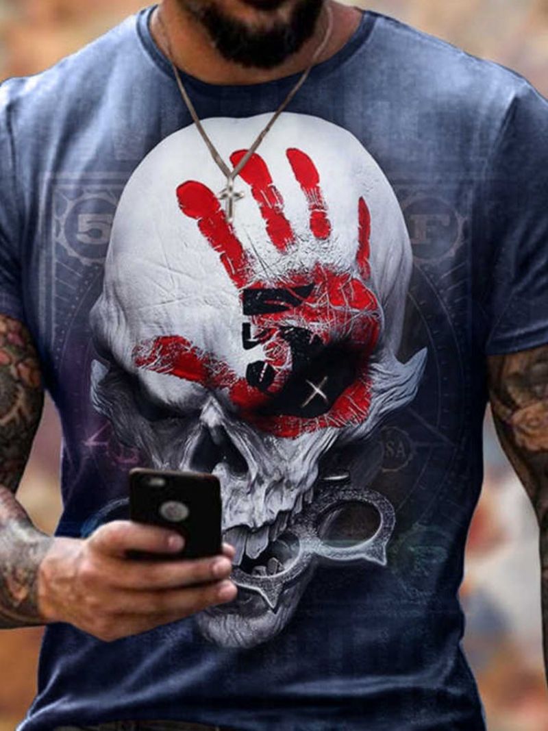 Skull Print Casual Löysä Lyhythihainen Miesten T-Paita