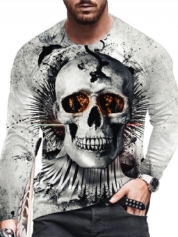 Skull Print Round Neck Straight Pullover T-Paita